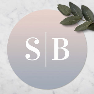 Ombre Monogrammed Light Pink & Dusty Blue Wedding Classic Round Sticker