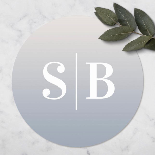Ombre Monogrammed Off-White & Dusty Blue Wedding Classic Round Sticker (Creator Uploaded)