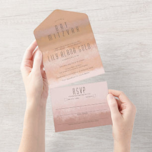 Ombre Neutrals Elegant CUSTOM BAT BAR MITZVAH All In One Invitation