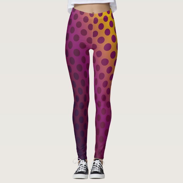 Ombre Passion Fruit Polka Dots Gold Raspberry Leggings (Front)