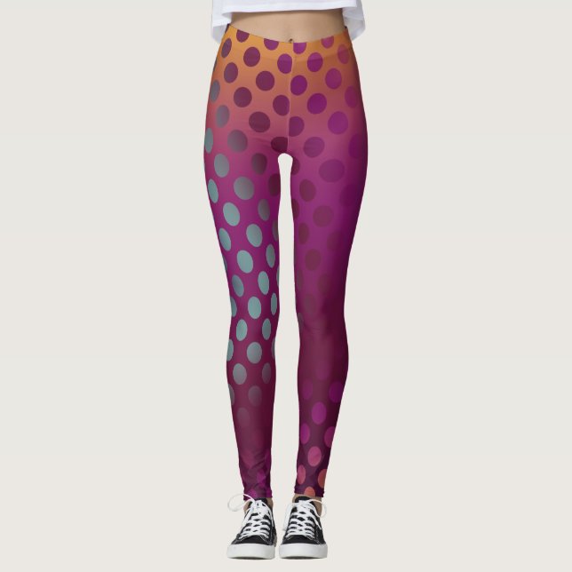 Ombre Passion Fruit Polka Dots Maroon Yellow Teal Leggings (Front)