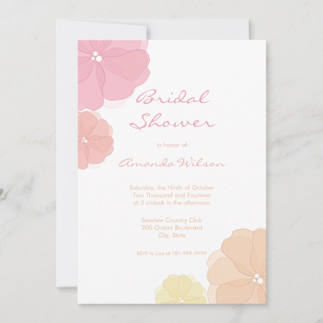 Ombre Pastel Floral Bridal Shower Invitations (Front)
