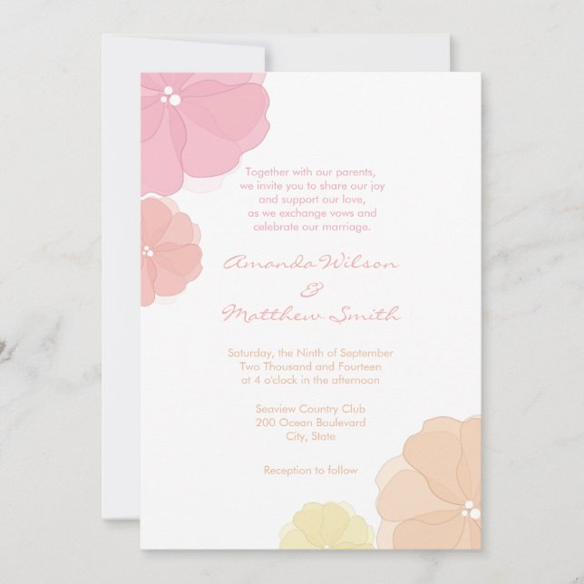 Ombre Pastel Floral Wedding Invitations (Front)