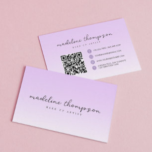 Ombre Pastel Purple Script Qr Code Business Card