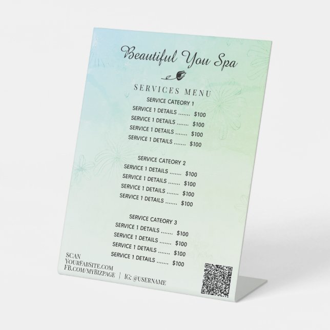 *~* Ombre Patel Mint Yellow Table Pedestal Sign (Front)