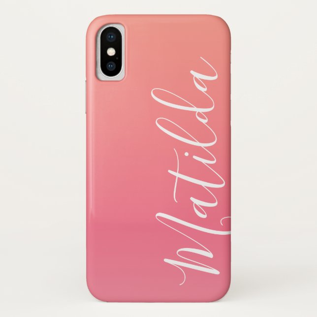 Ombre Peach Pink Personalized Name Case-Mate iPhone Case (Back)