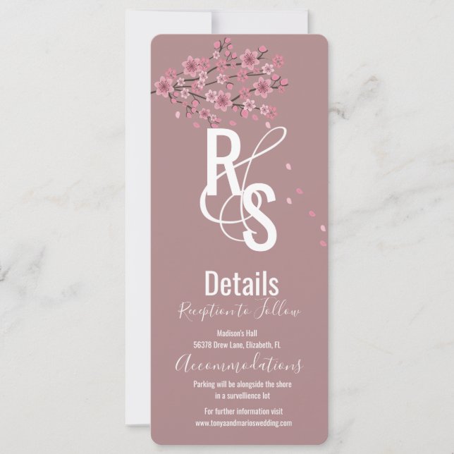Ombre Petals Cherry Blossom Tree Botany Details Invitation (Front)