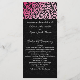 ombre pink and Black Swirling Border Wedding Programme
