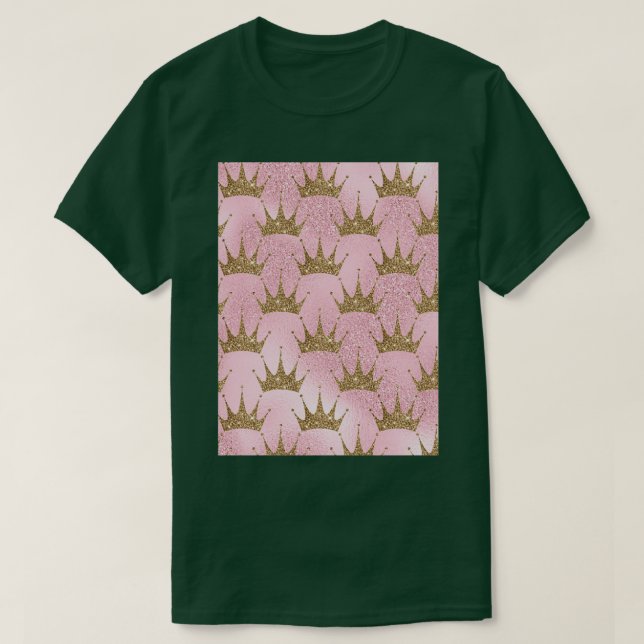 Ombre Pink and Gold Mermaid Glitter Gold Crowns T-Shirt (Design Front)