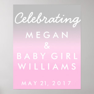 Ombre Pink and Silver Baby Shower Welcome Poster