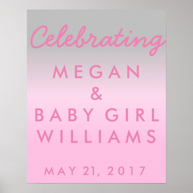 Ombre Pink and Silver Baby Shower Welcome Poster (Front)
