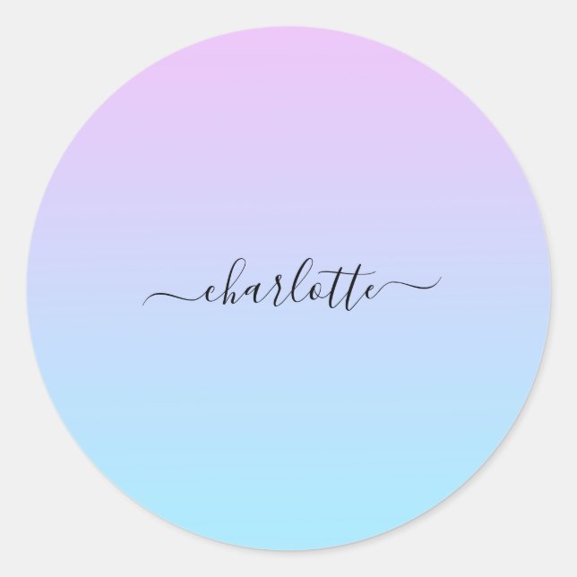 Ombré Pink and Turquoise Gradient Classic Round Sticker (Front)