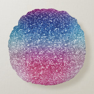 Ombre Pink Blue Glitter Wrapping Paper Round Cushion
