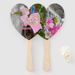 ombre pink bougainvillea or paper flower, tropical hand fan