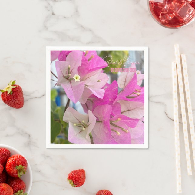 ombre pink bougainvillea or paper flower, tropical napkin (Insitu)
