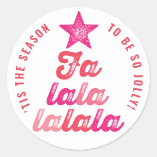 Ombre Pink Falalalala Script Xmas Tree Fun Holiday Classic Round Sticker