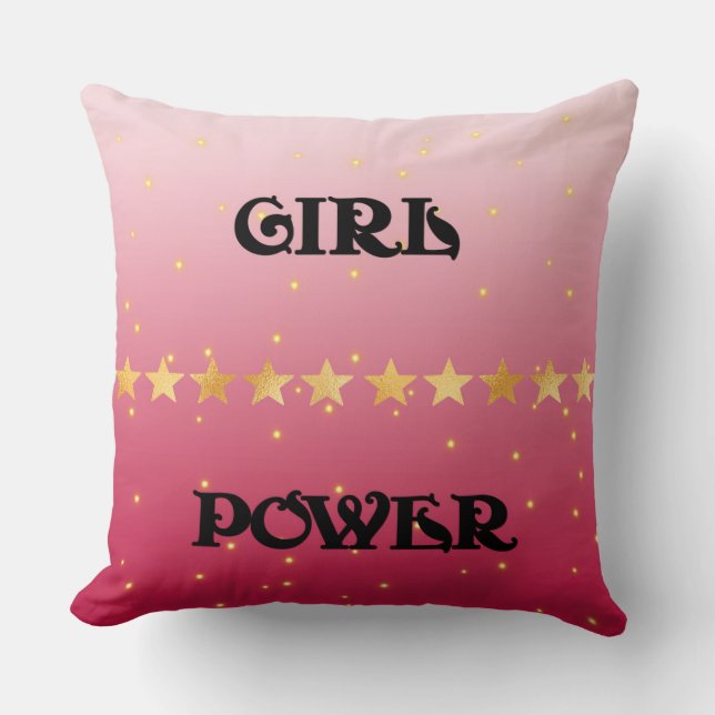 Ombre Pink Girl Power Throw Pillow (Front)