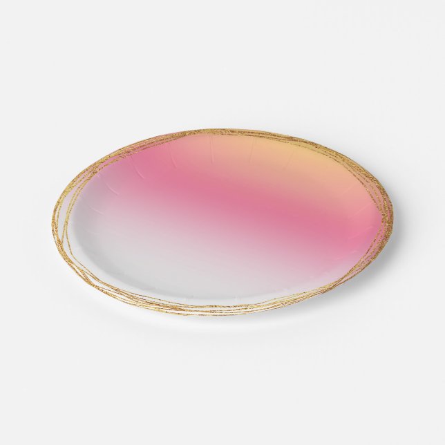 Ombre Pink Gold Candy Sun Glass Party Vip Paper Plate (Angled)