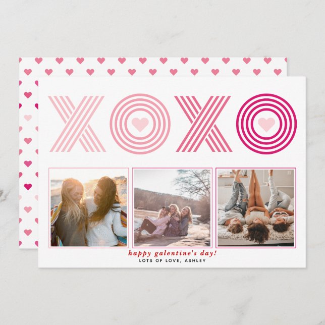 Ombre pink HOHO Galentines Day heart photo Holiday (Front/Back)