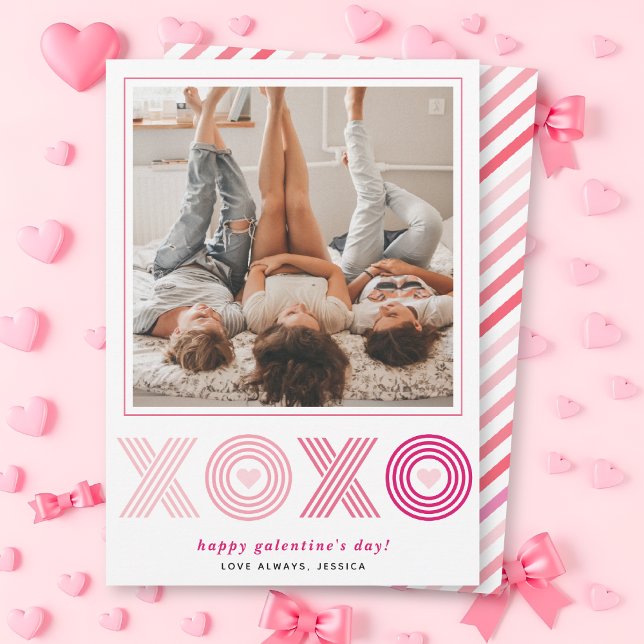 Ombre pink  HOHO Galentines Day heart photo Holiday Card (Creator Uploaded)