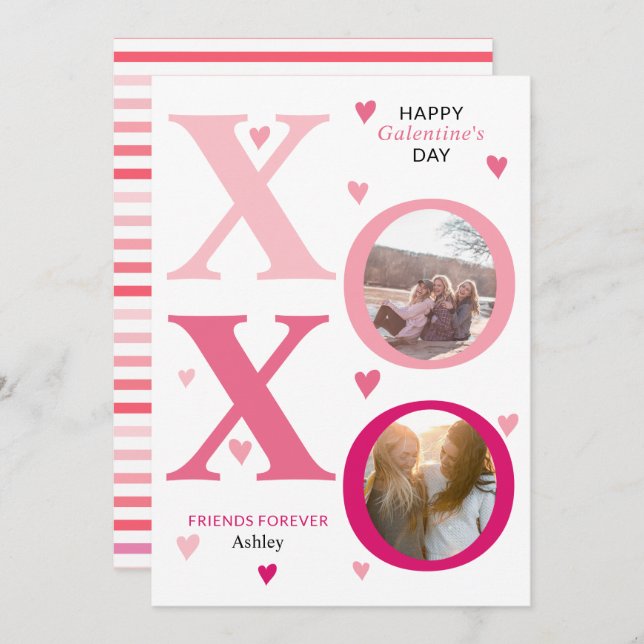 Ombre pink  HOHO Galentines Day two photos Holiday Card (Front/Back)
