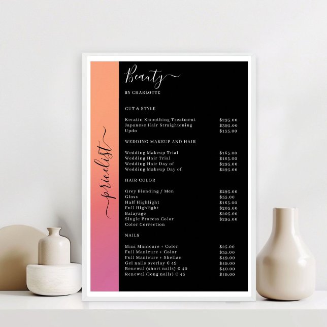 Ombre, Pink, Orange & Black Pricelist Salon Poster (Ombre, Pink, Orange & Black Pricelist Salon Poster)