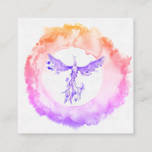 *~* Ombre Pink Peach Flame Phoenix Rings of Fire Square Business Card
