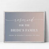 Ombre Pink Reserved Bride's Family Wedding Sign