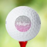 Ombre Pink Silver Glitter Calligraphy Name Golf Balls<br><div class="desc">Ombre Pink Silver Glitter Calligraphy Name Golf Balls features a faux ombre silver and pink glitter background with your personalised name. Perfect gift for Christmas,  birthday,  Mother's Day,  teacher appreciation,  best friends,  sisters and more. Designed by © Evco Studio www.zazzle.com/store/evcostudio</div>