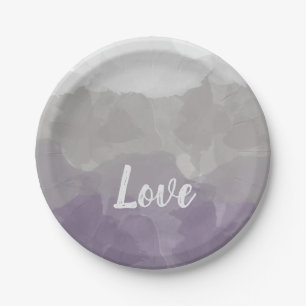 Ombre Purple and Grey Love Graceful Gradient Paper Plate