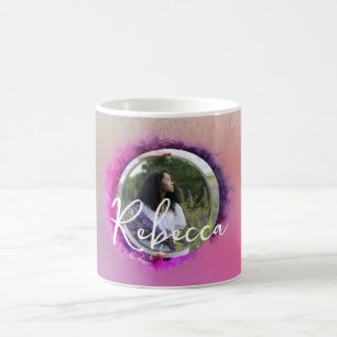 Ombre Purple and Pink Circle Frame Photo Coffee Mug