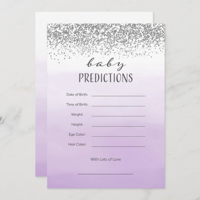 Ombre Purple and Silver Baby Prediction Card (Front/Back)