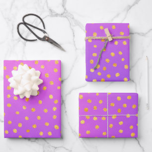 Ombre Purple Gold Confetti Dots Pattern Wrapping Paper Sheet
