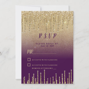 Ombre purple gold glitter drips script RSVP Invitation