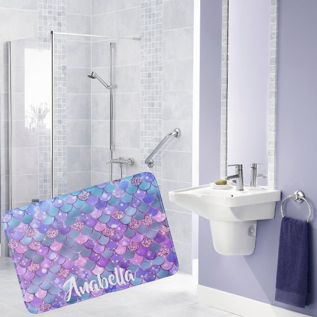 Ombre Purple Teal Glitter Mermaid Scales  Bath Mat (Creator Uploaded)