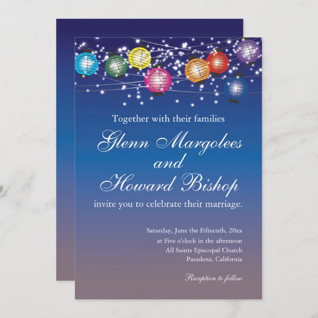 Ombre Rainbow Lanterns Wedding Invitation (Front/Back)