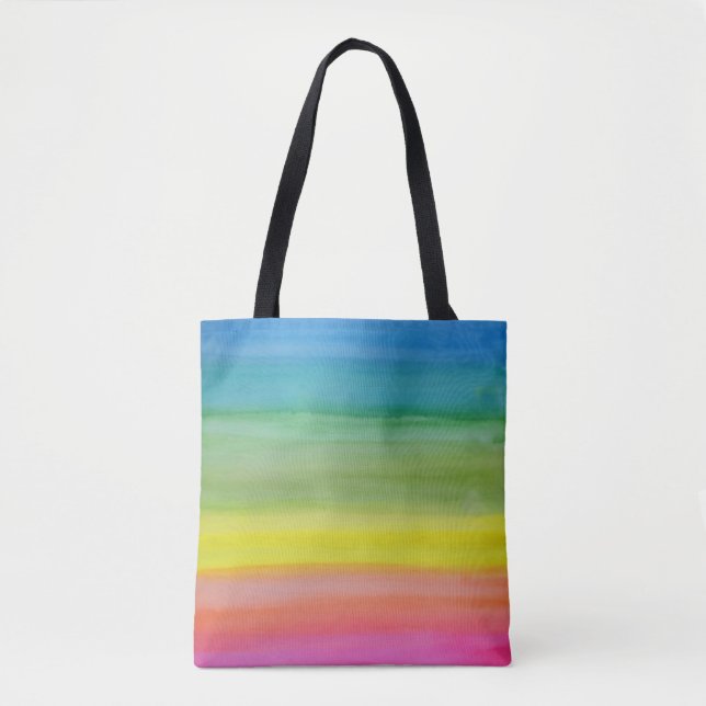Ombre Rainbow Watercolor Print Tote Bag (Front)