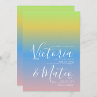 Ombre Rainbow Yellow Blue Pink Wedding  Invitation