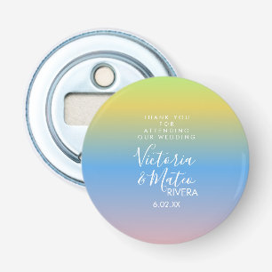 Ombre Rainbow Yellow Blue Pink Wedding  Thank You  Bottle Opener