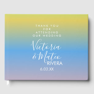 Ombre Rainbow Yellow Blue Pink Wedding  Thank You  Guest Book