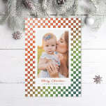 Ombre Retro Checkers Photo Holiday Card<br><div class="desc">Ombre checkers of red to green and white; customise the fonts,  add photos to the back if desired.</div>
