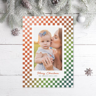 Ombre Retro Checkers Photo Holiday Card