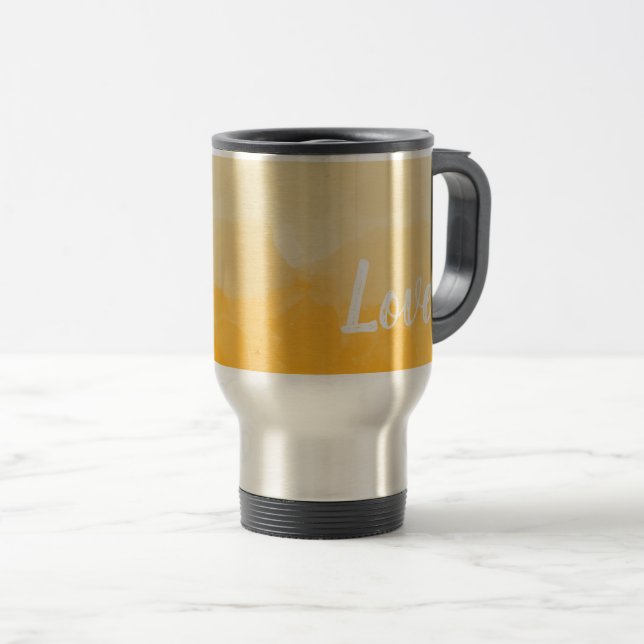 Ombre Saffron and Sunlight Yellow Love Gradient Travel Mug (Front Right)