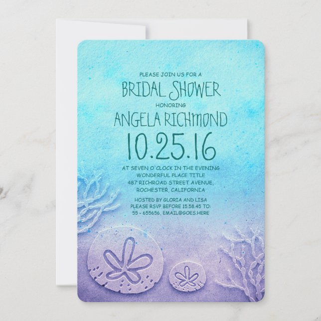 Ombre sand dollar beach bridal shower invitation (Front)