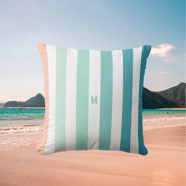 Ombre Sea Shore Stripe & Personalised Monogram Cushion (Creator Uploaded)