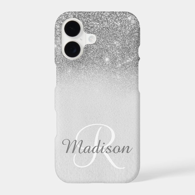 Ombre Silver Grey Glitter Fading Monogram (Back)