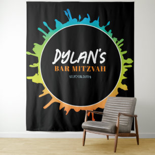 Ombre Splatter Bat Bar Mitzvah Photo-Op Backdrop Tapestry
