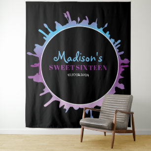 Ombre Splatter Sweet Sixteen 16 Photo-Op Backdrop Tapestry