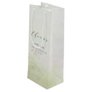 Ombre Spring Green Gold Foil Frost Cheers Wedding Wine Gift Bag