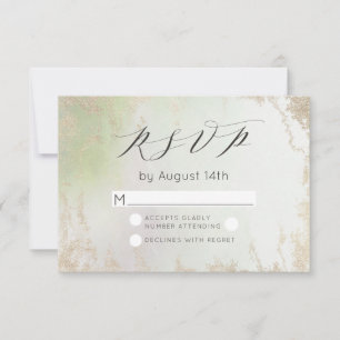 Ombre Spring Green Gold Foil Frosted Luxe Wedding RSVP Card